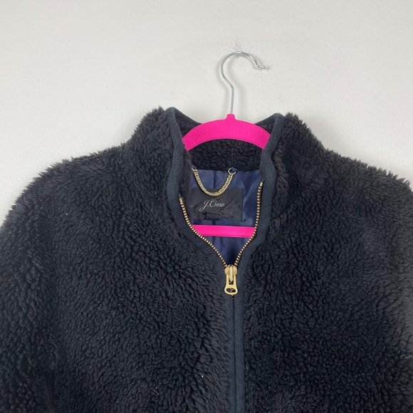 J. Crew Woman's Sz S Black Teddy Mid Length Winter Coat Plush Fleece J9064 - Picture 3 of 10